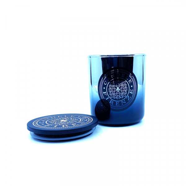 FEM, scented candle, in glass, metallic lacquer silver-black, mediterraneo