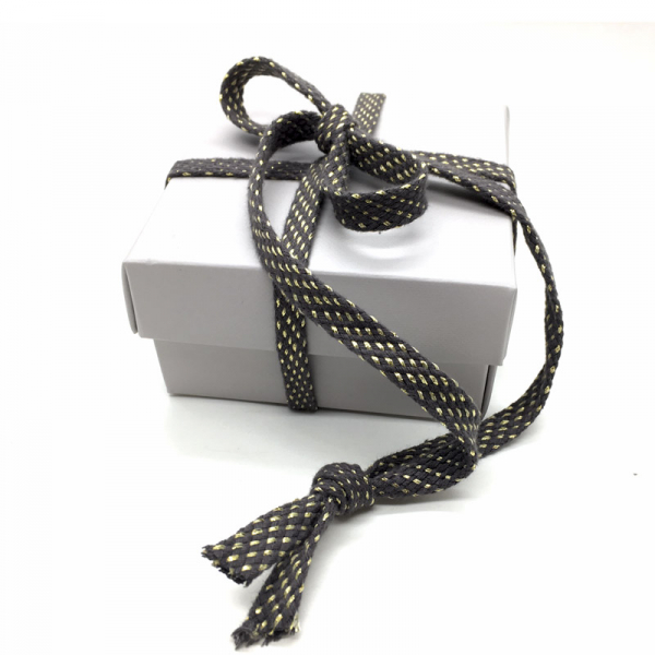 ribbon, glint, darkgrey, goldenen accents, 10 mm, without wire edge, style with box