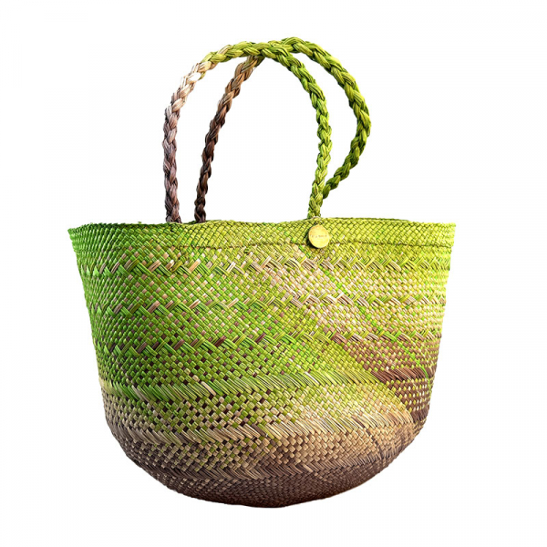 Guanabana Tote Canasto Bag S, Iraca, green-beige-grey