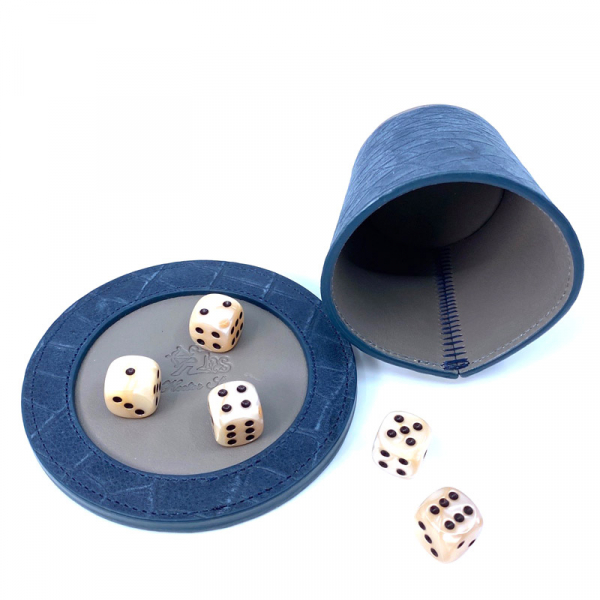 Hector Saxe LEATHER DICE CUP in petrolblue with dices