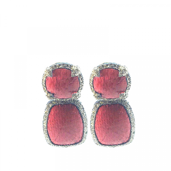 KMO Earstuds Gaelle Snakeskin leather coral, accent camelite gold, front