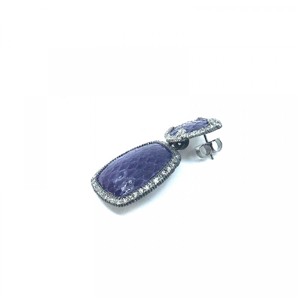 KMO Earstuds Gaelle Snakeskin leather purple, accent camelite silver,