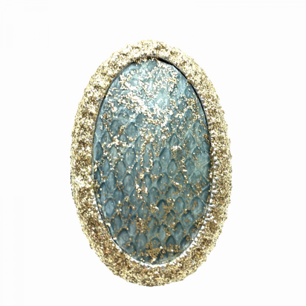 Kmo ring Nika, Snake lightblue  Glitter gold, top