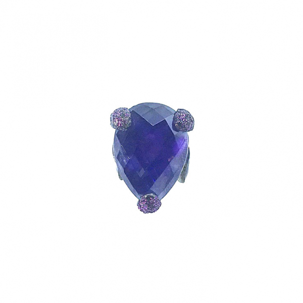 Kmo ring Cassandre purple enamelite, with large faceted crystal, front