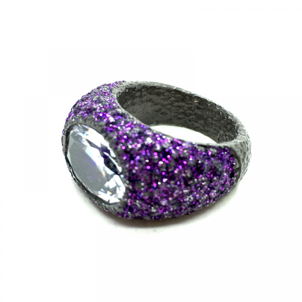 KMO Silver Ring with cabochon amethyst, flat