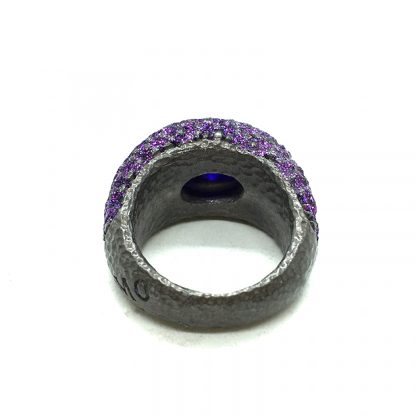 KMO Silver Ring with cabochon amethyst, inside