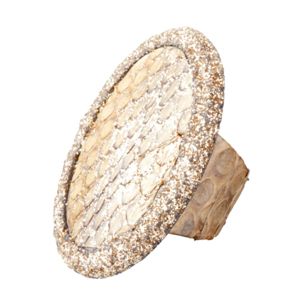 Kmo ring Nika, Glitter gold, Schlangenleder natur