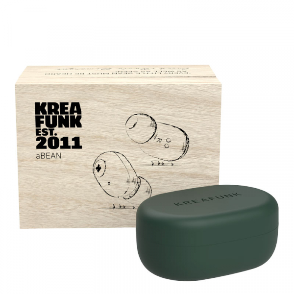 Kreafunk bluetooth in Ear headphones aBean shady green, wooden box