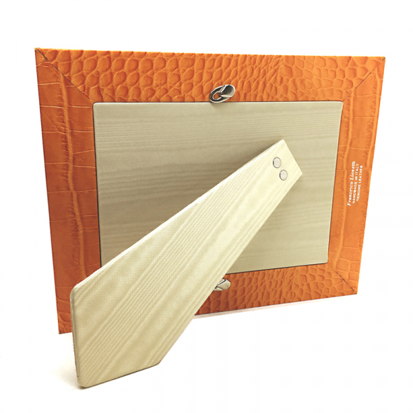 Frame square, leather, croco embossing, orange, backside