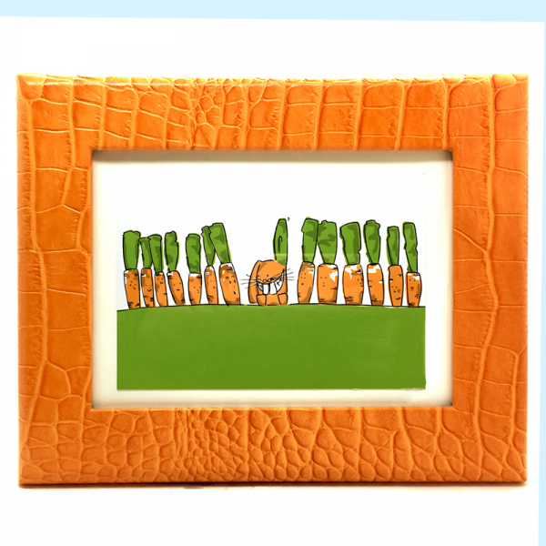 Frame square, leather, croco embossing, orange, front