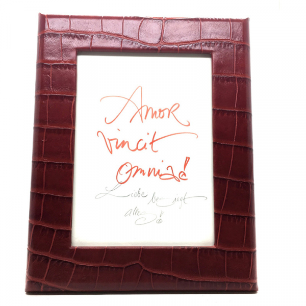 Frame square, leather, croco embossing, red, top