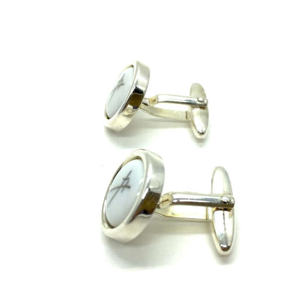 Meissen Cufflinks, Porcelain, silver, motiv platin swords, side