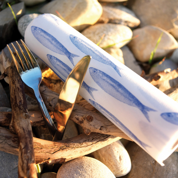 Paviot, Napkin, Banc de Sardines, fish, blue, beach party, style