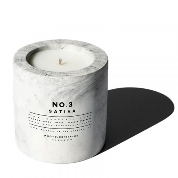 PhotoGenics, scented candle, No3 SATIVA, Conrete Vessel, sensual-fragrance