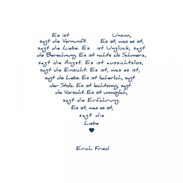 Painting on canvas white love poem, print blue