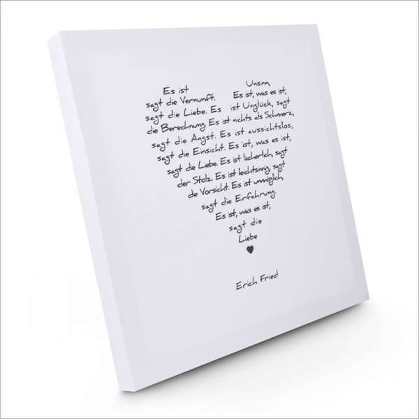 Painting on canvas white love poem, print bluegrey, sideview