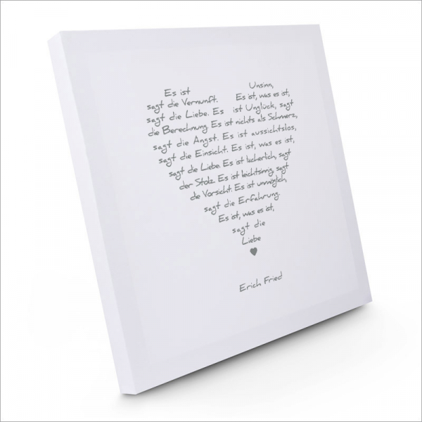 Painting on canvas white love poem, print grey, sideview