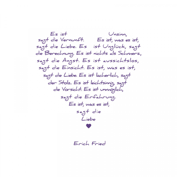 Painting on canvas white love poem, print purple, front