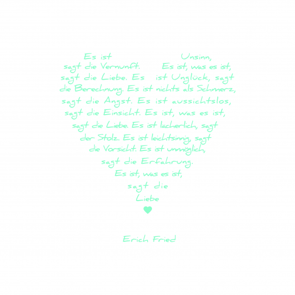 Painting on canvas white love poem, print turquoise