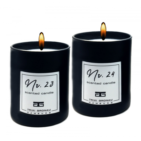 Trixi Gronau Scented Candle No. 23 Lily & Cotton, musk, vanilla, amber, black glas, with no. 24