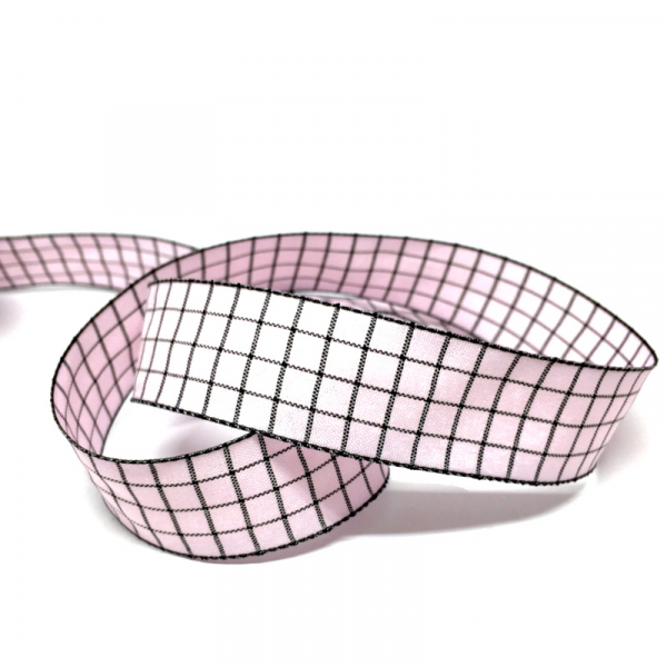 Geschenkband, Carré, 30 mm, kariert rosa-schwarz