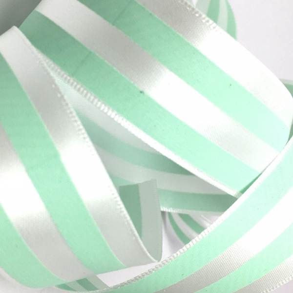 ribbon, Lina, 25 mm, Stripe mint-white, Detail