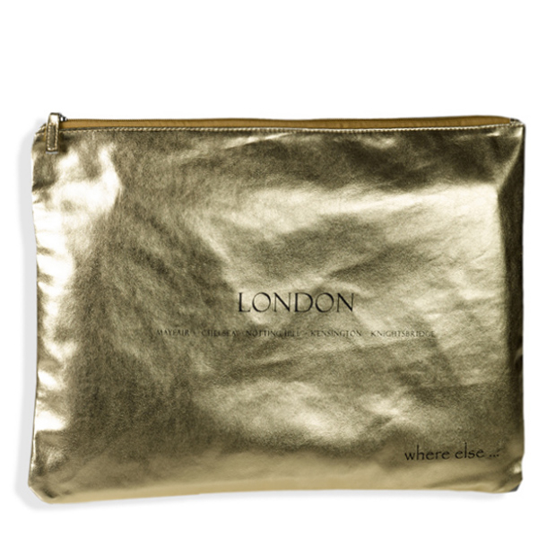 clutch, PVC, Irisee, print London, gold, Where Else