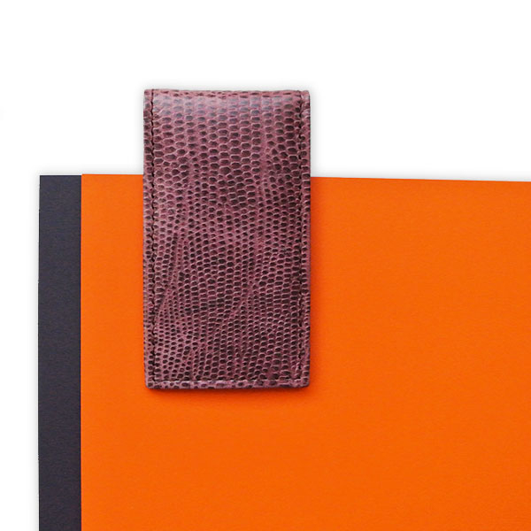 FIN, Leather Clip for money or recipes in lizard pattern aubergine
