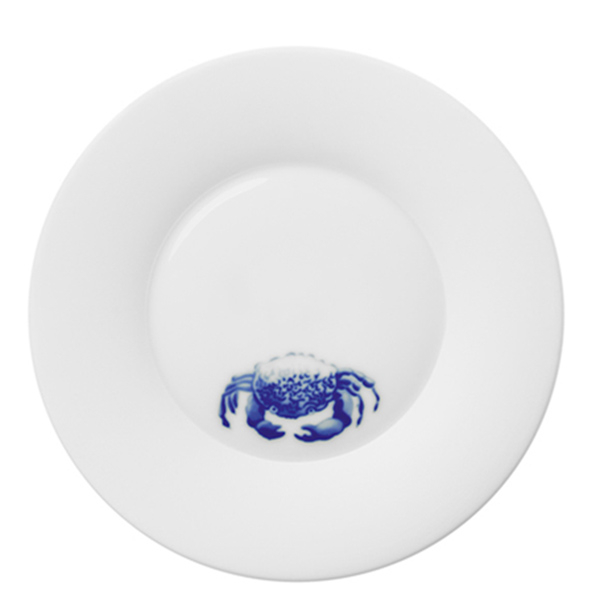 Plate, small, Ocean, white, with blue crab,Hering Berlin