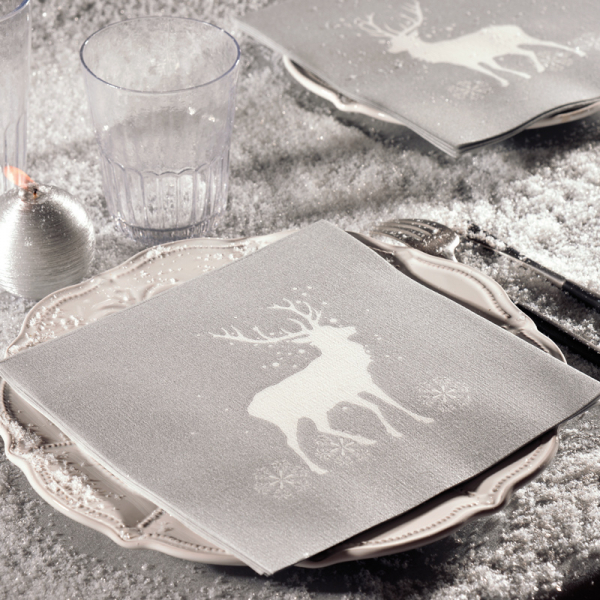 Paviot Servietten grey with white deer, style