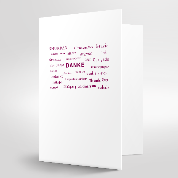 Trixi Gronau THANK YOU Card B6 multilingual Color Offset Printing aubergine, B6