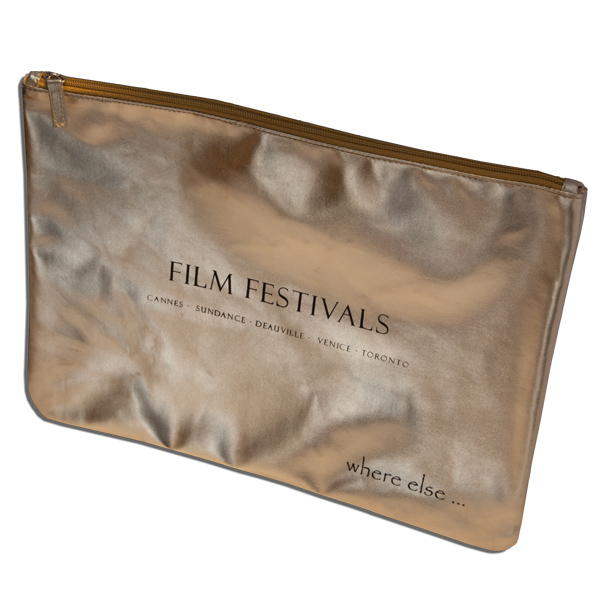 Unterarmtasche, Clutch, Irisee gold, Druck FILM FESTIVAL, Where Else